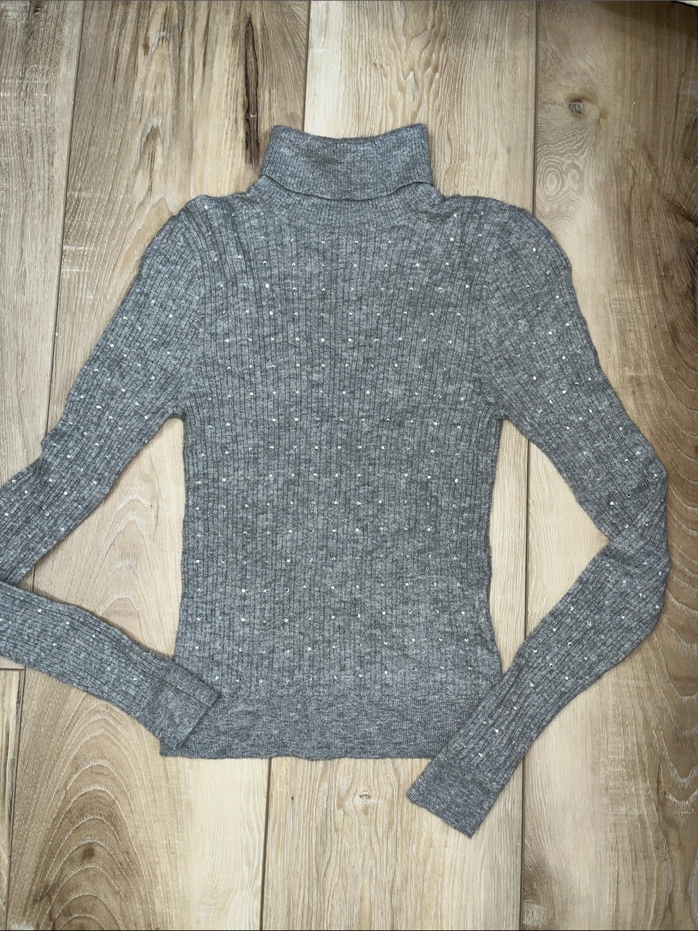 J.Crew featherweight cashmere turtleneck sweater with rhinestones gray size smal